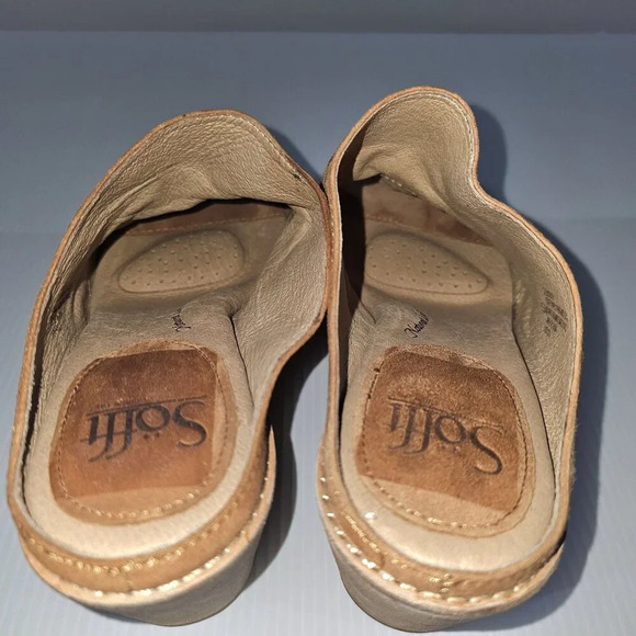 Sofft Strathmore Mule Womens 9.5 Ginger Tan Suede Peep Toe Wedge Heel - Picture 10 of 15